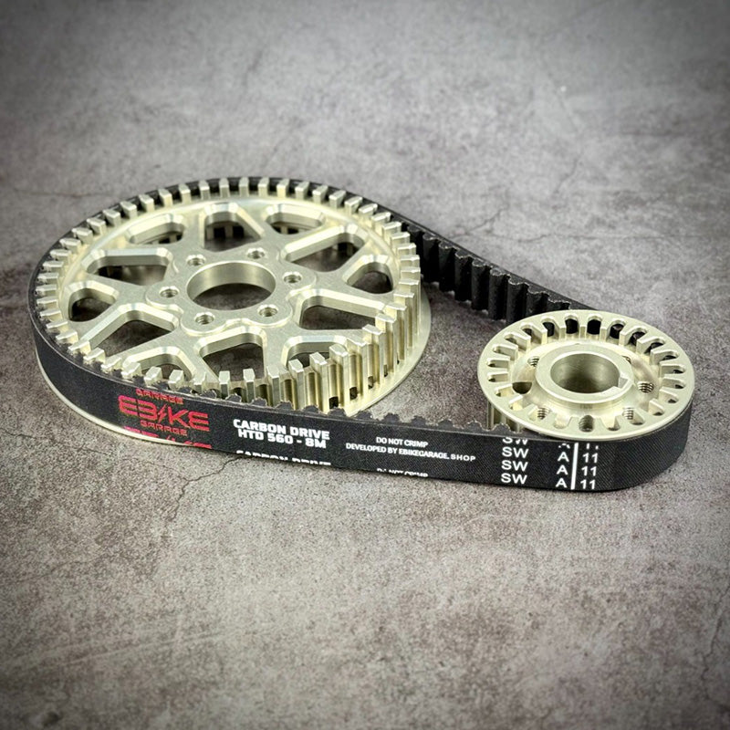 Kit de Transmission Primaire EBG CNC – Poulies Acier/Alu & Courroie Carbone / SUR-RON Light Bee & Autres Motos Électriques Off-Road