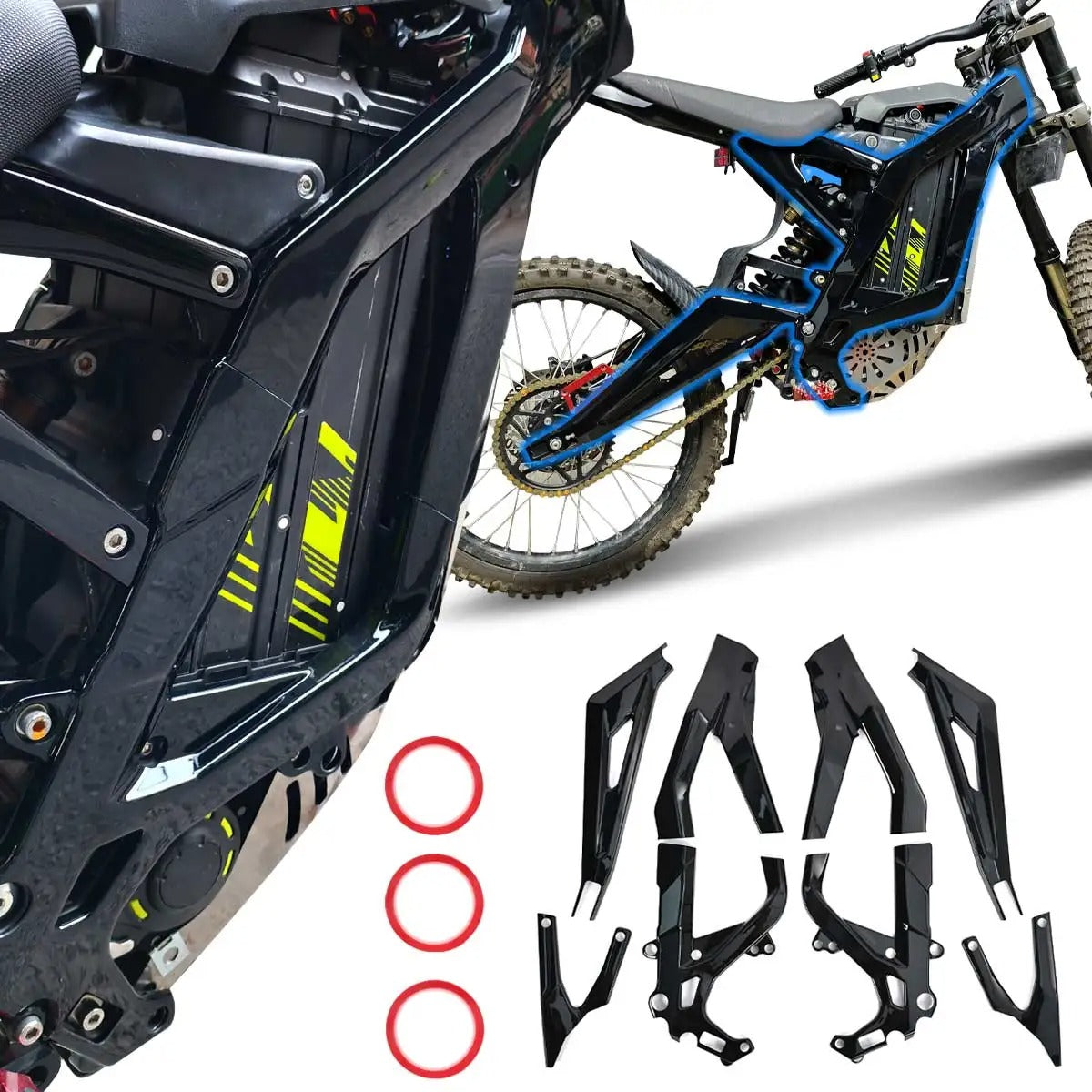 Kit Complet de Protections de Cadre ABS Noir Brillant (8 Pièces) / SUR-RON Light Bee