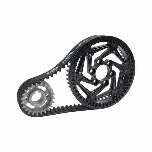 Kit poulies EBG V2 noir – poulie arrière hybride 7075-T6 / inox 420J2 et poulie avant inox 420J2
